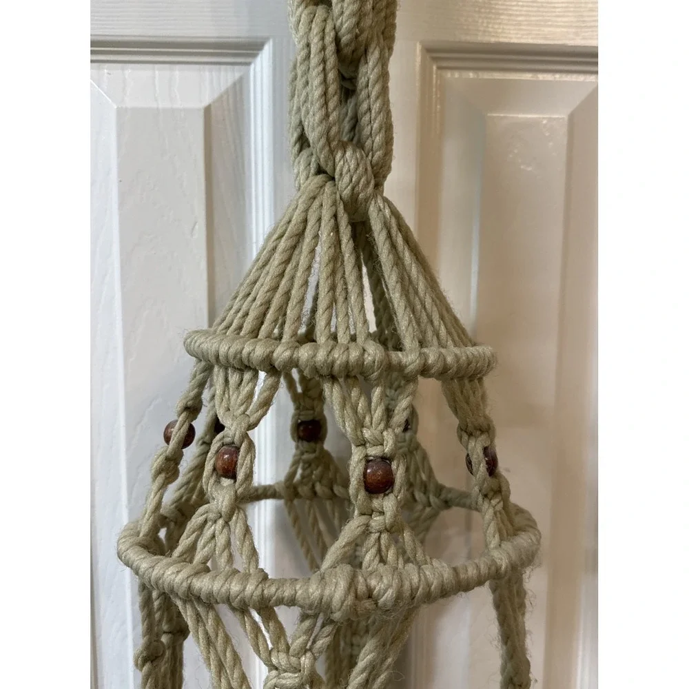 Vintage Macrame & Wood Bead  60/70s Hanging Plant Holder Boho 59